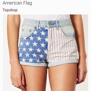 NWT Topshop moto high waisted American flag jean shorts